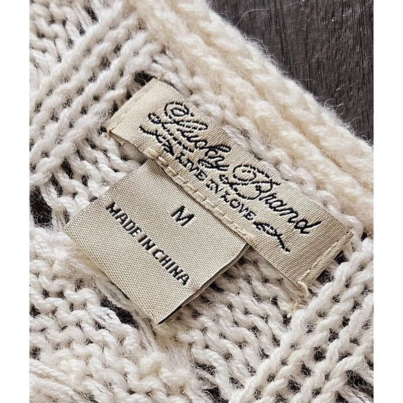 Lucky Brand Ivory Cable Knit Open Stitch Sweater Sz M Wool Blend High Low Boho - Picture 8 of 10